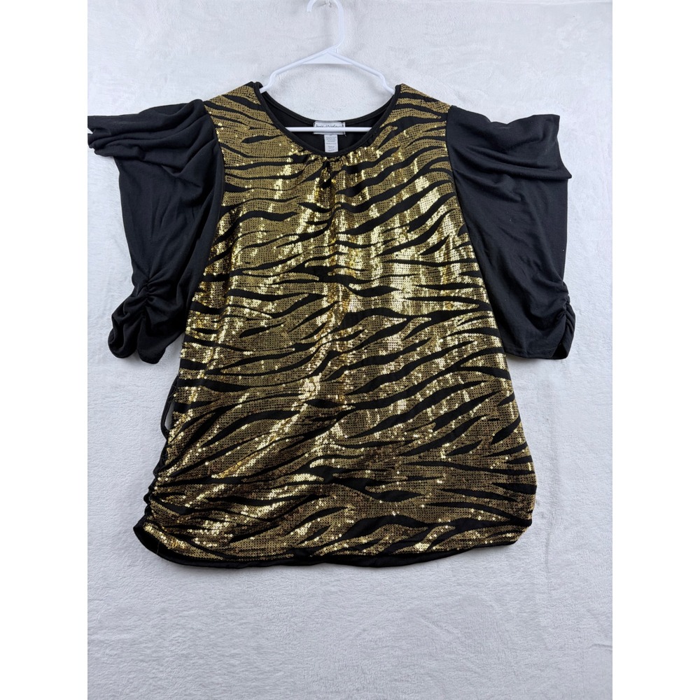 Jamie Nicole Collection Sequin Zebra Puff Sleeve Top Women's Plus 3X‎ Glam